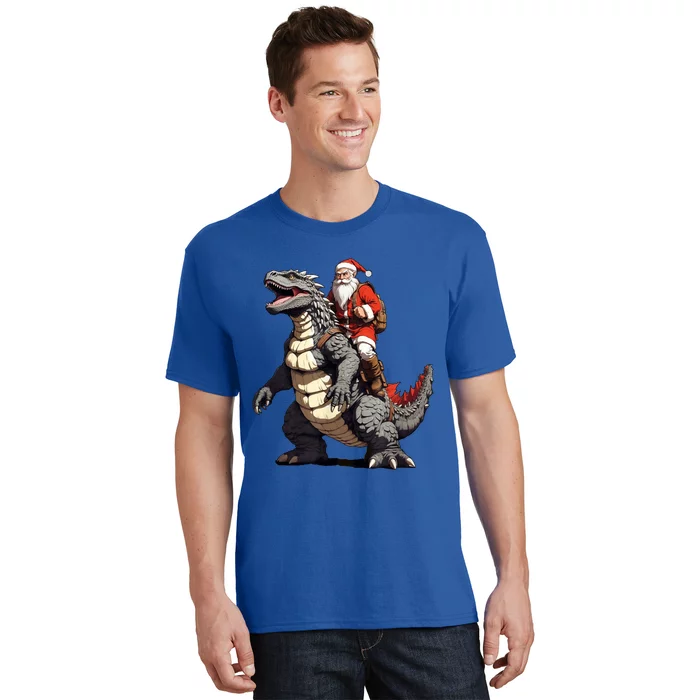 Santa Riding The Japanese Monster Kaiju For Christmas T-Shirt