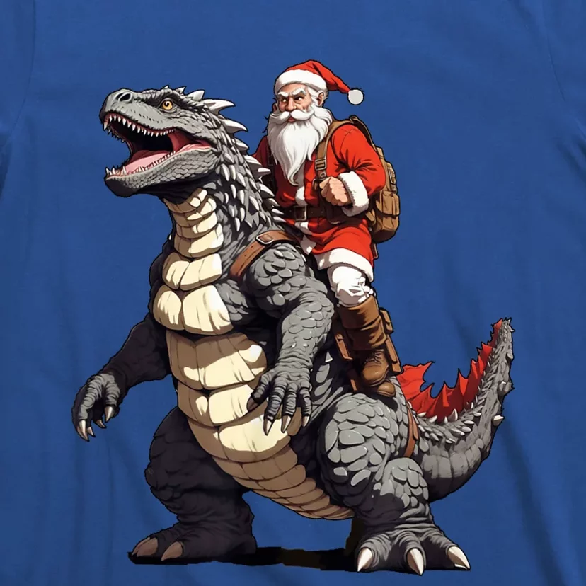 Santa Riding The Japanese Monster Kaiju For Christmas T-Shirt