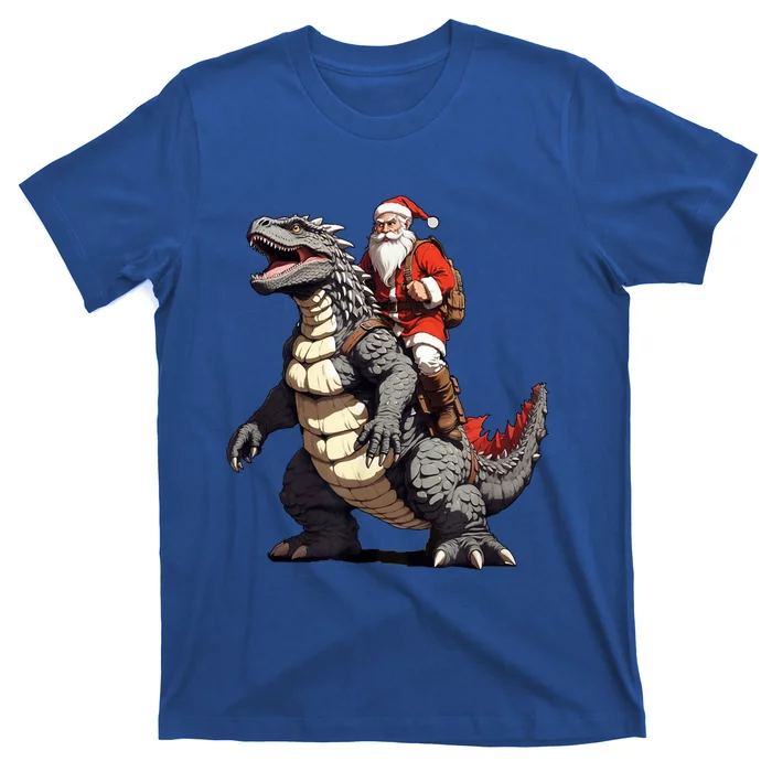 Santa Riding The Japanese Monster Kaiju For Christmas T-Shirt