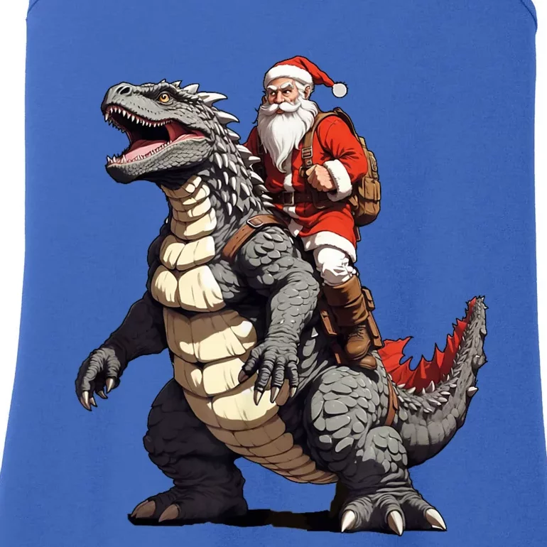 Santa Riding The Japanese Monster Kaiju For Christmas Ladies Essential Tank