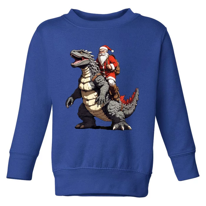 Santa Riding The Japanese Monster Kaiju For Christmas Toddler Sweatshirt