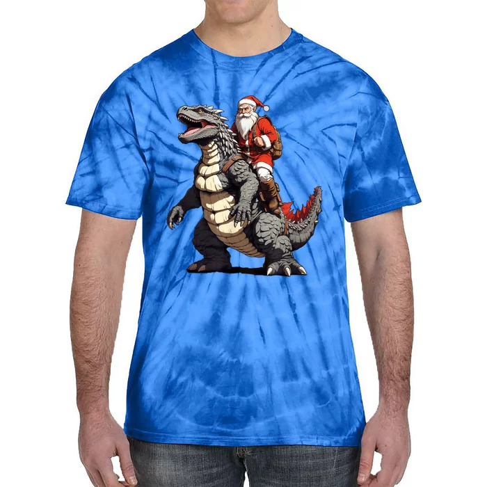 Santa Riding The Japanese Monster Kaiju For Christmas Tie-Dye T-Shirt