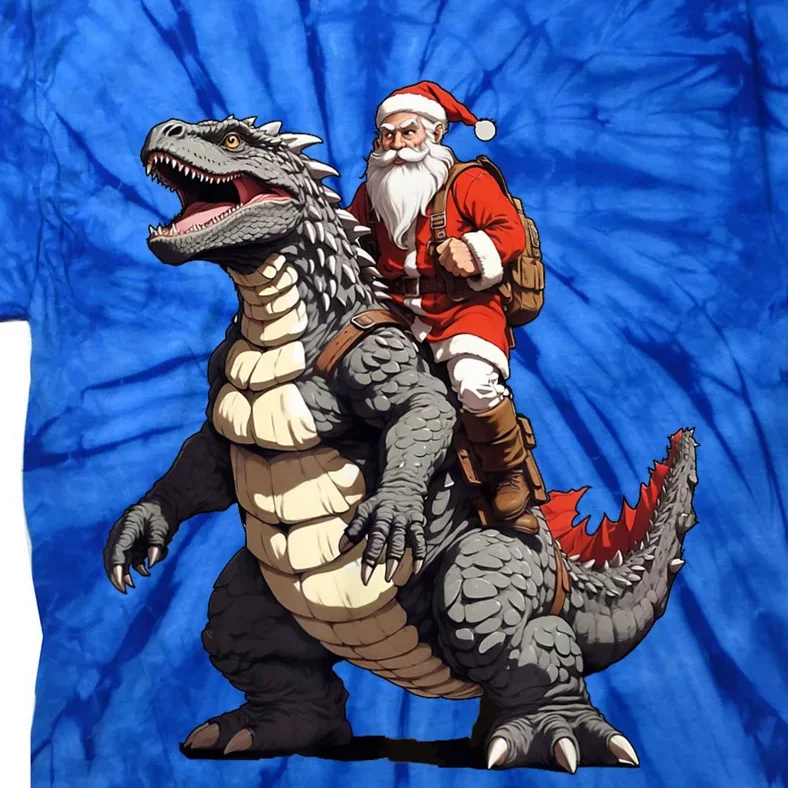 Santa Riding The Japanese Monster Kaiju For Christmas Tie-Dye T-Shirt