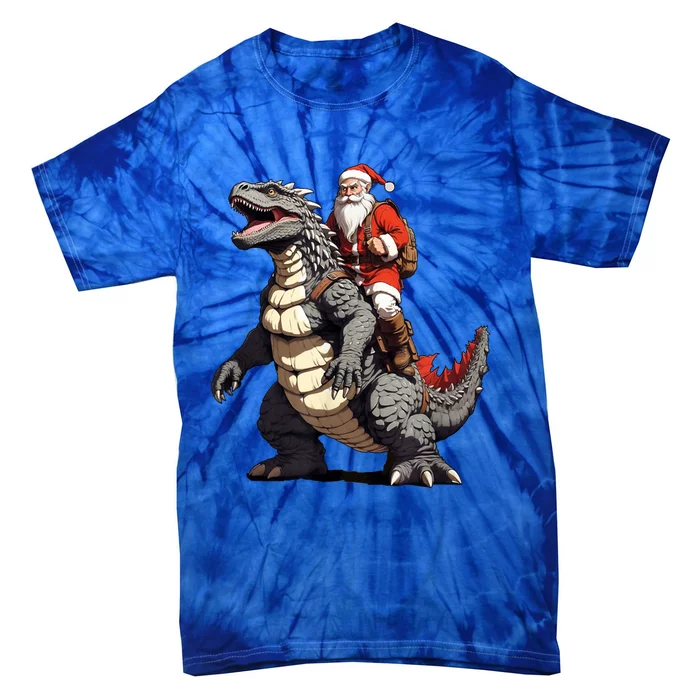 Santa Riding The Japanese Monster Kaiju For Christmas Tie-Dye T-Shirt