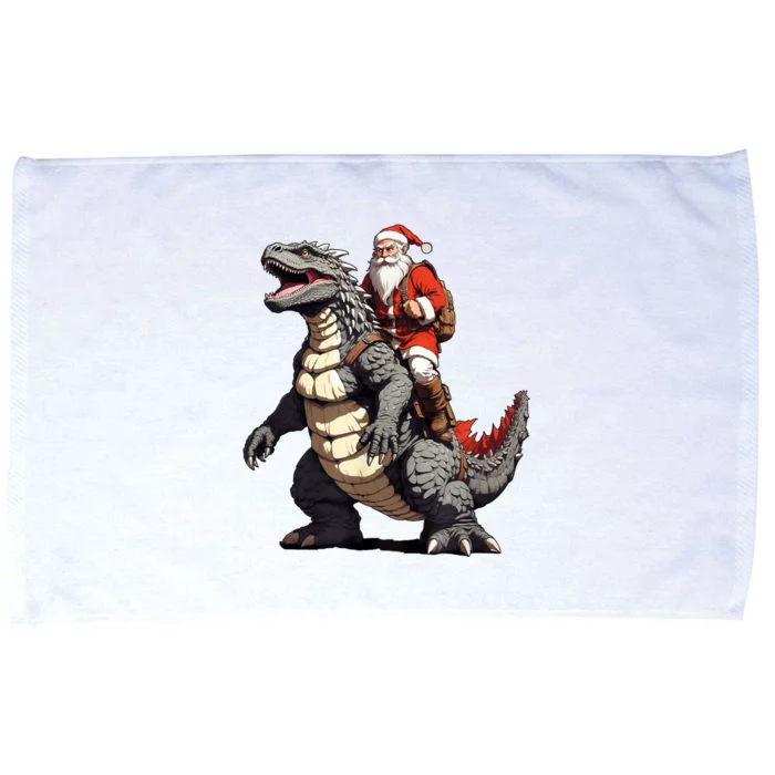 Santa Riding The Japanese Monster Kaiju For Christmas Microfiber Hand Towel