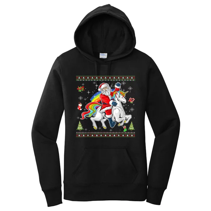 Santa Riding Unicorn Merry Christmas Xmas Sweater Ugly Women's Pullover Hoodie