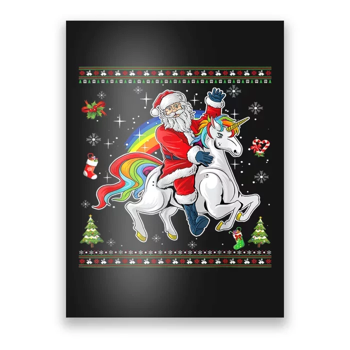 Santa Riding Unicorn Merry Christmas Xmas Sweater Ugly Poster