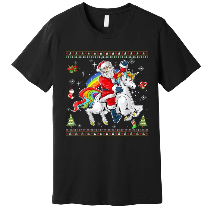 Santa Riding Unicorn Merry Christmas Xmas Sweater Ugly Premium T-Shirt