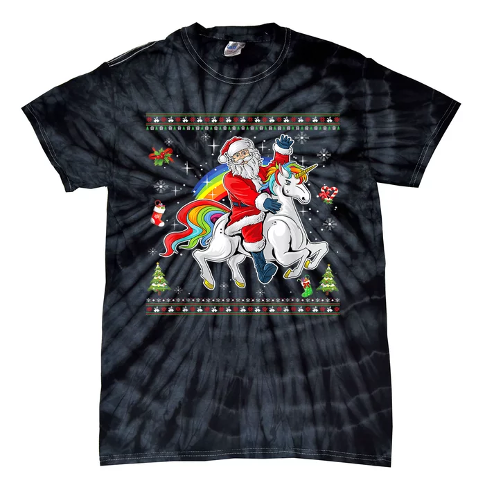 Santa Riding Unicorn Merry Christmas Xmas Sweater Ugly Tie-Dye T-Shirt