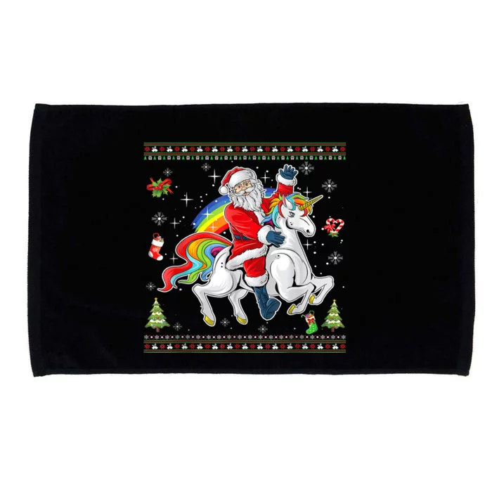 Santa Riding Unicorn Merry Christmas Xmas Sweater Ugly Microfiber Hand Towel