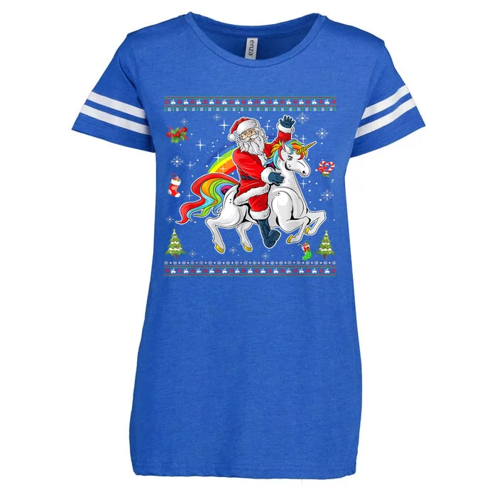 Santa Riding Unicorn Merry Christmas Xmas Sweater Ugly Enza Ladies Jersey Football T-Shirt