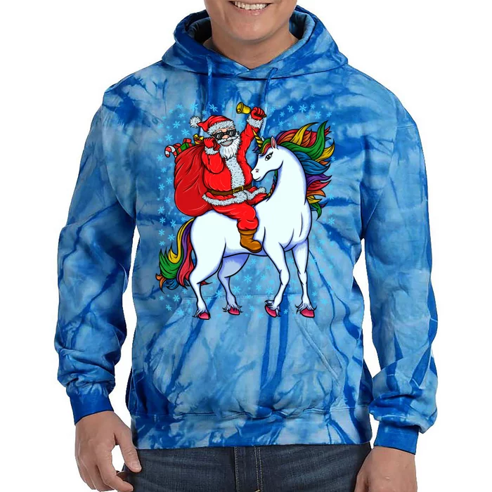 Santa Riding Unicorn Christmas Party Xmas Gift Funny Gift Tie Dye Hoodie