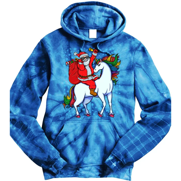 Santa Riding Unicorn Christmas Party Xmas Gift Funny Gift Tie Dye Hoodie