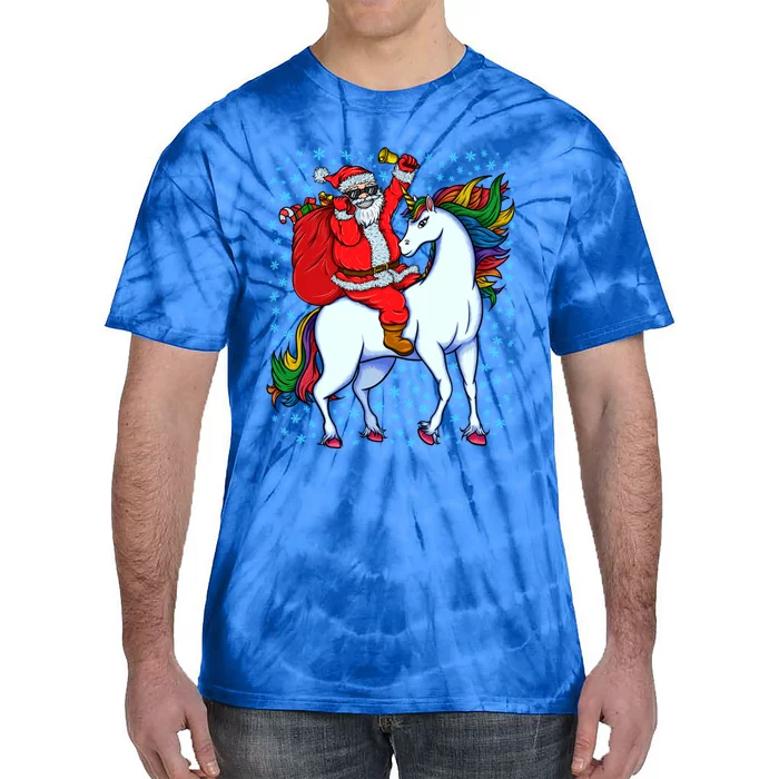 Santa Riding Unicorn Christmas Party Xmas Gift Funny Gift Tie-Dye T-Shirt