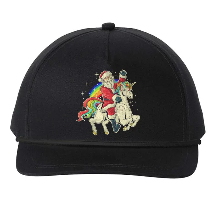 Santa Riding Unicorn Funny Christmas Cool Gift Snapback Five-Panel Rope Hat