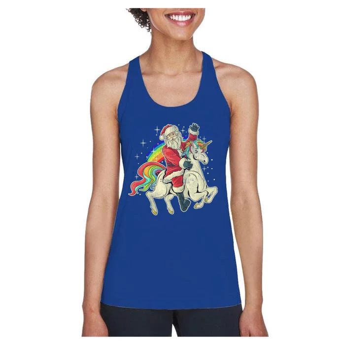 Santa Riding Unicorn Funny Christmas Cool Gift Women's Racerback Tank