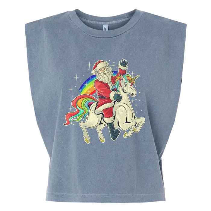 Santa Riding Unicorn Funny Christmas Cool Gift Garment-Dyed Women's Muscle Tee