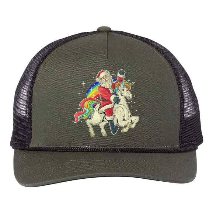 Santa Riding Unicorn Funny Christmas Cool Gift Retro Rope Trucker Hat Cap