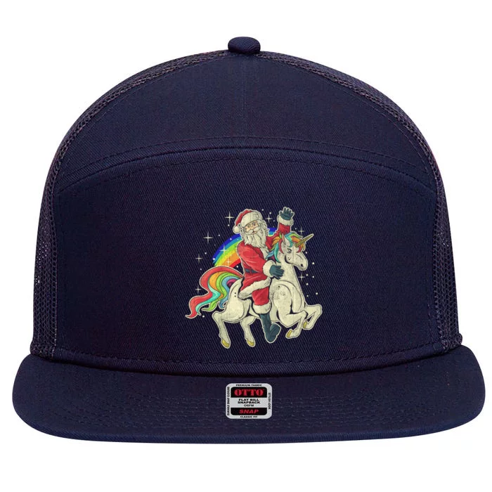 Santa Riding Unicorn Funny Christmas Cool Gift 7 Panel Mesh Trucker Snapback Hat