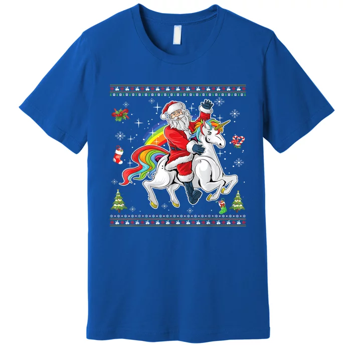 Santa Riding Unicorn Merry Christmas Xmas Sweater Ugly Cute Gift Premium T-Shirt