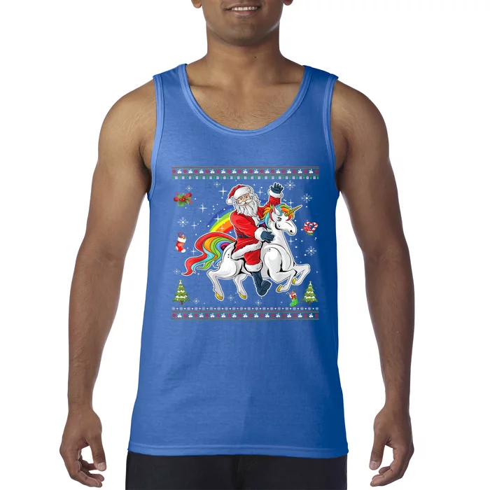 Santa Riding Unicorn Merry Christmas Xmas Sweater Ugly Cute Gift Tank Top