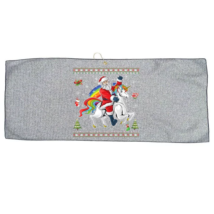 Santa Riding Unicorn Merry Christmas Xmas Sweater Ugly Cute Gift Large Microfiber Waffle Golf Towel