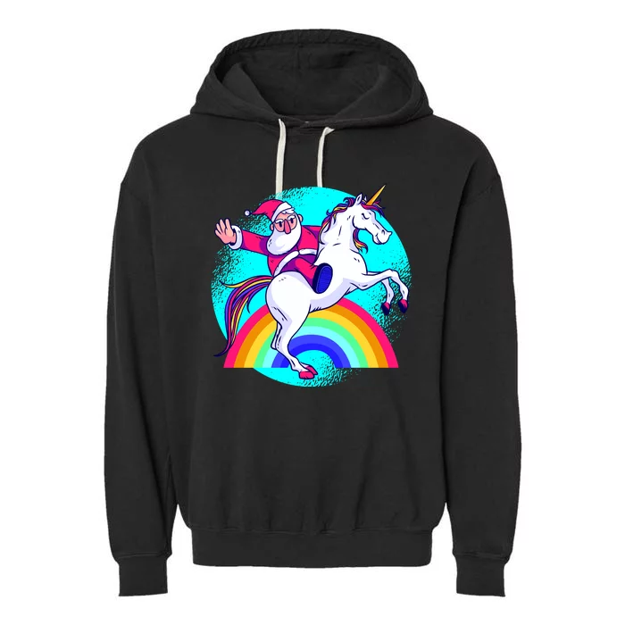 Santa Riding Unicorn Garment-Dyed Fleece Hoodie