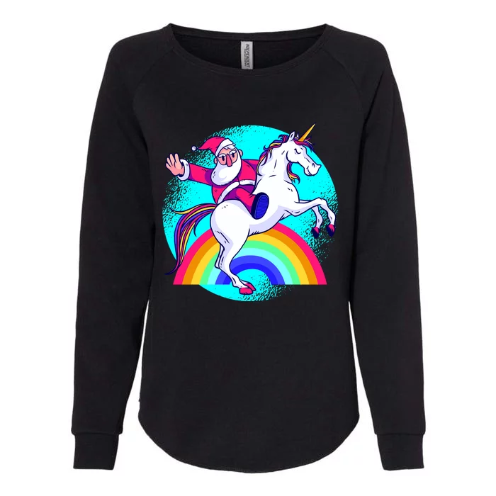 Santa Riding Unicorn Womens California Wash Sweatshirt