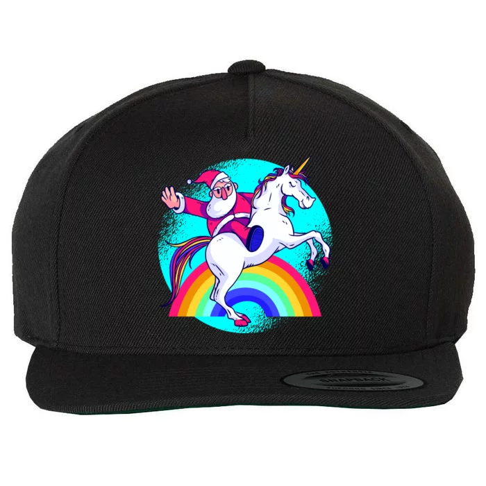 Santa Riding Unicorn Wool Snapback Cap