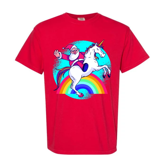 Santa Riding Unicorn Garment-Dyed Heavyweight T-Shirt