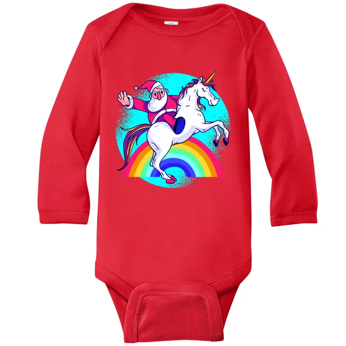 Santa Riding Unicorn Baby Long Sleeve Bodysuit