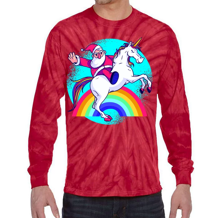 Santa Riding Unicorn Tie-Dye Long Sleeve Shirt