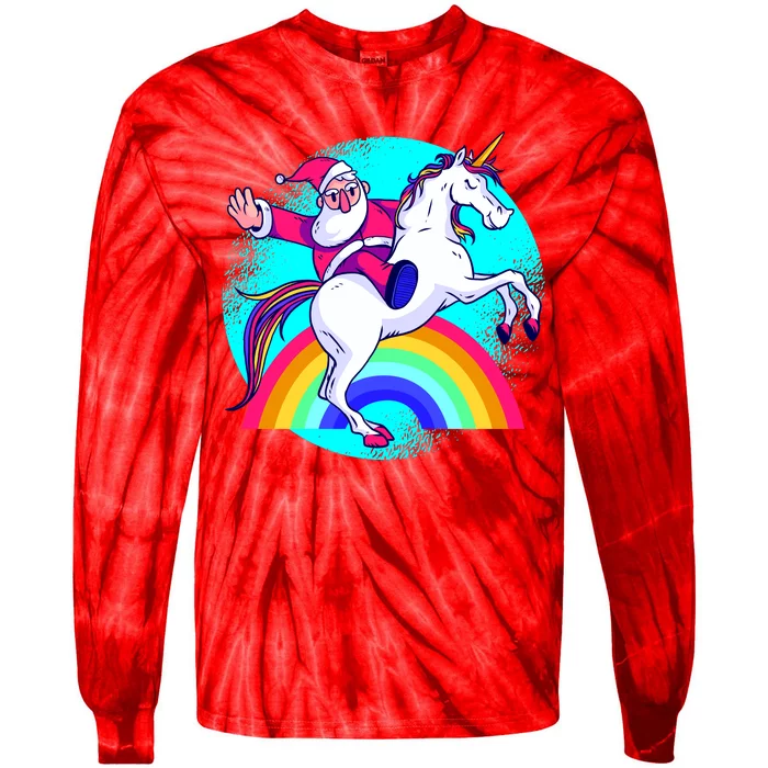 Santa Riding Unicorn Tie-Dye Long Sleeve Shirt