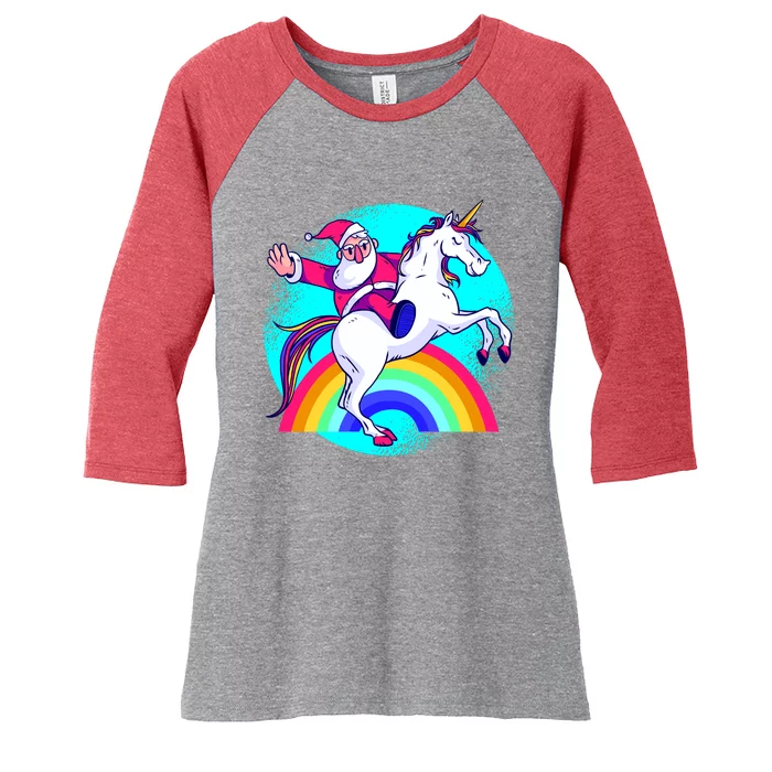 Santa Riding Unicorn Women's Tri-Blend 3/4-Sleeve Raglan Shirt