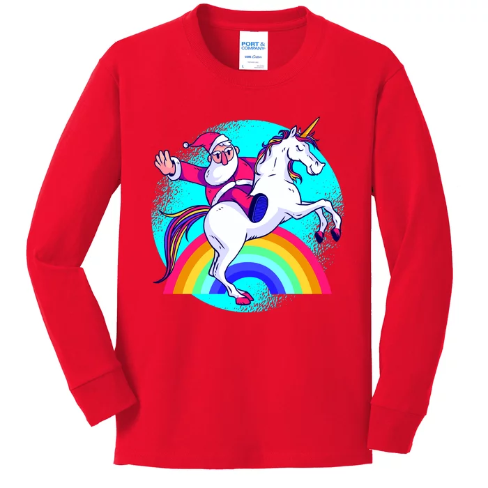 Santa Riding Unicorn Kids Long Sleeve Shirt