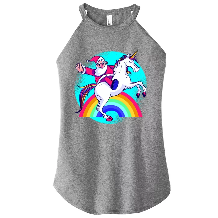 Santa Riding Unicorn Women’s Perfect Tri Rocker Tank