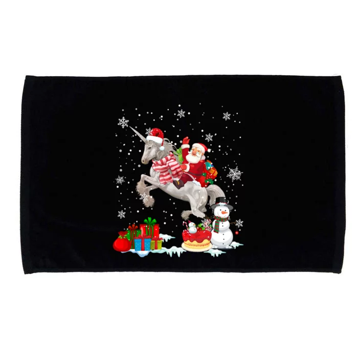 Santa Riding Unicorn Christmas Pajama Family Snow Gift Microfiber Hand Towel