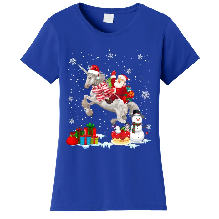 Santa Riding Unicorn Christmas Pajama Family Snow Gift Women's T-Shirt