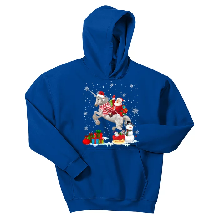 Santa Riding Unicorn Christmas Pajama Family Snow Gift Kids Hoodie