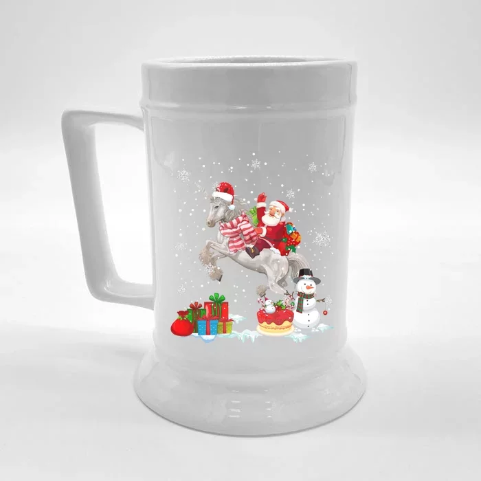 Santa Riding Unicorn Christmas Pajama Family Snow Gift Front & Back Beer Stein