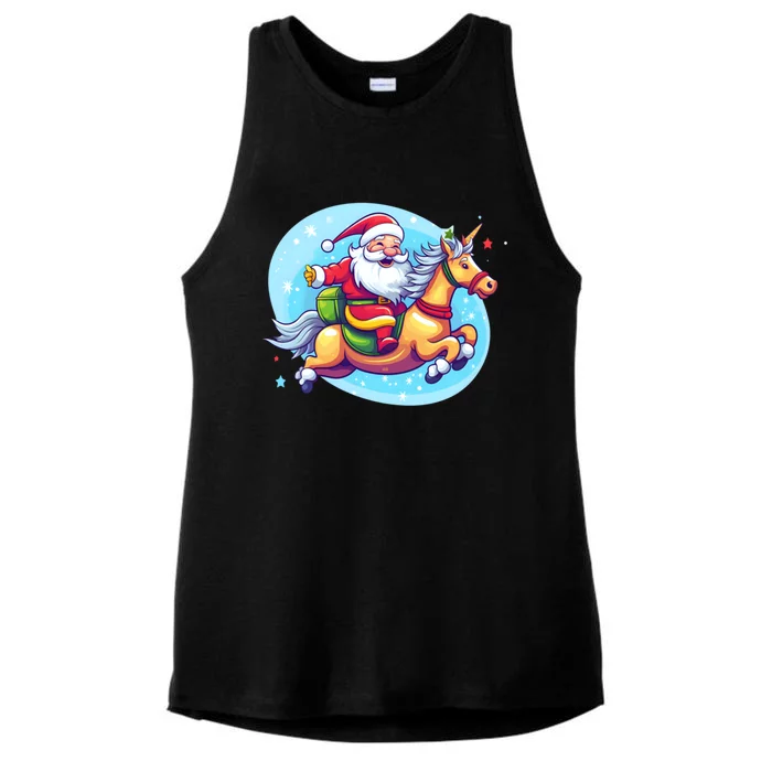 Santa Riding Unicorn Design Christmas Unicorn Great Gift Ladies Tri-Blend Wicking Tank