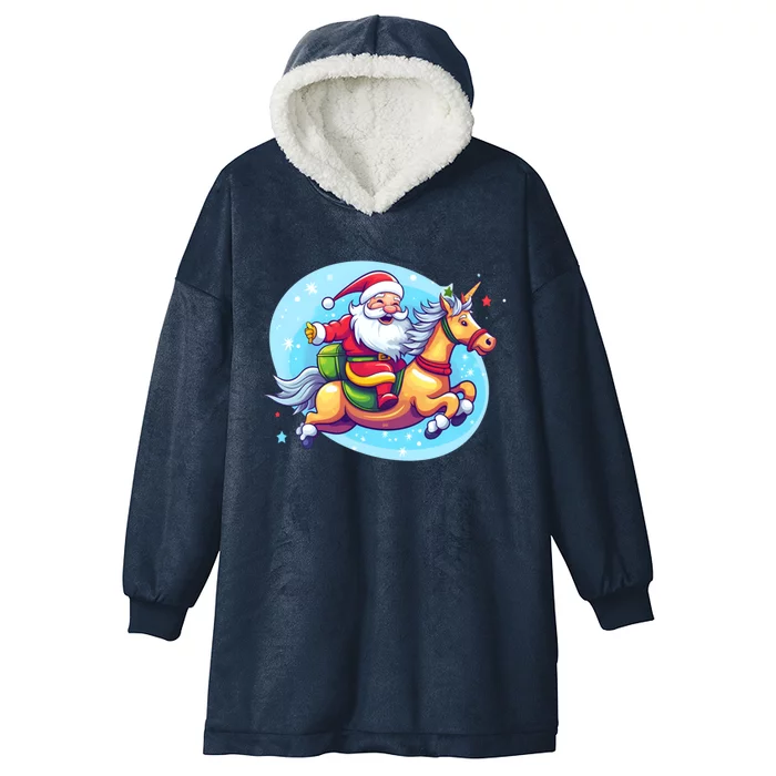 Santa Riding Unicorn Design Christmas Unicorn Great Gift Hooded Wearable Blanket