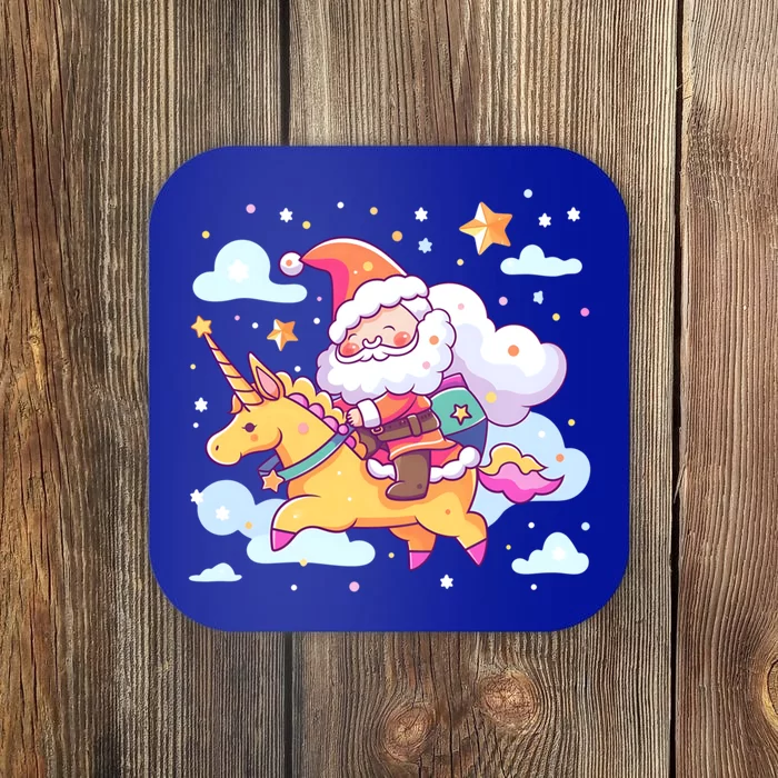 Santa Riding Unicorn Design Christmas Unicorn Gift Coaster