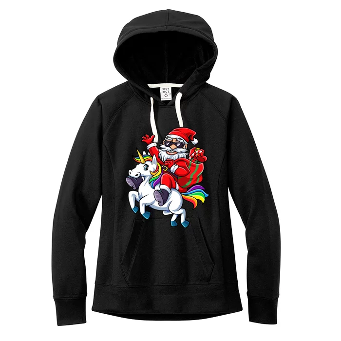 Santa Riding Unicorn Funny Christmas Xmas Santa Claus Meaningful Gift Women's Fleece Hoodie