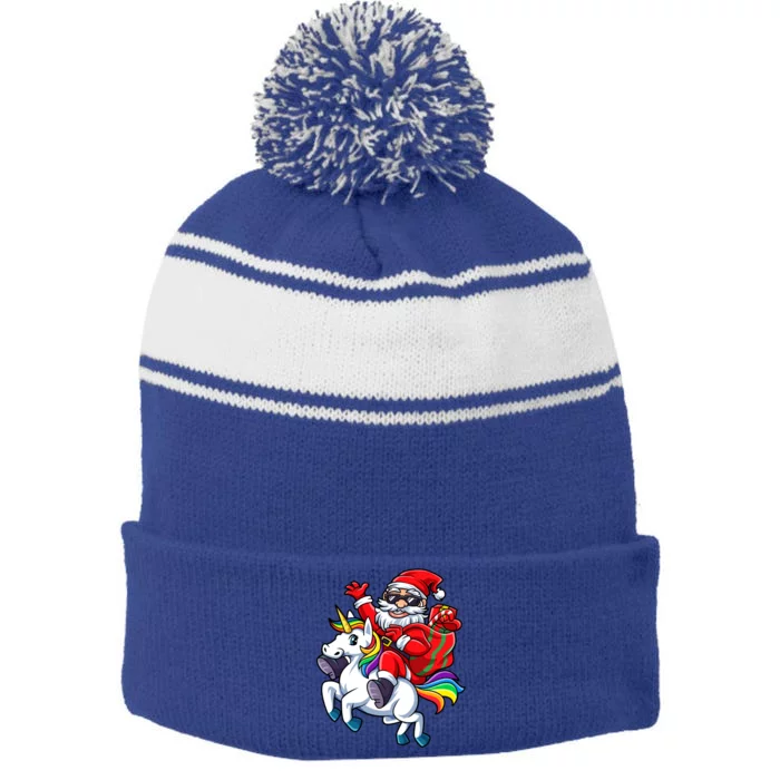 Santa Riding Unicorn Funny Christmas Xmas Santa Claus Meaningful Gift Stripe Pom Pom Beanie