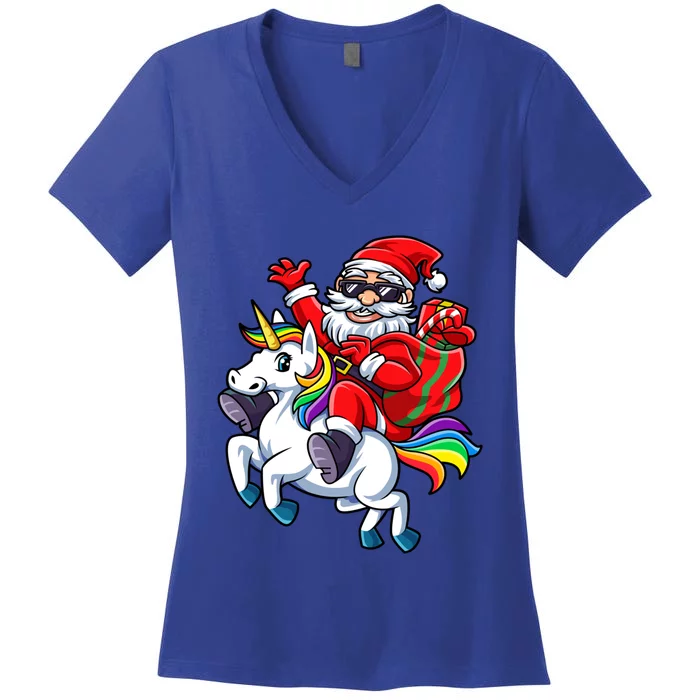 Santa Riding Unicorn Funny Christmas Xmas Santa Claus Meaningful Gift Women's V-Neck T-Shirt