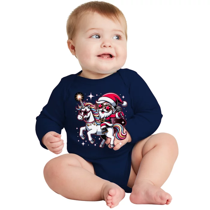 Santa Riding Unicorn Merry Christmas Enchantt Cute Gift Baby Long Sleeve Bodysuit