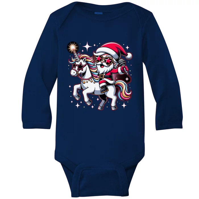 Santa Riding Unicorn Merry Christmas Enchantt Cute Gift Baby Long Sleeve Bodysuit