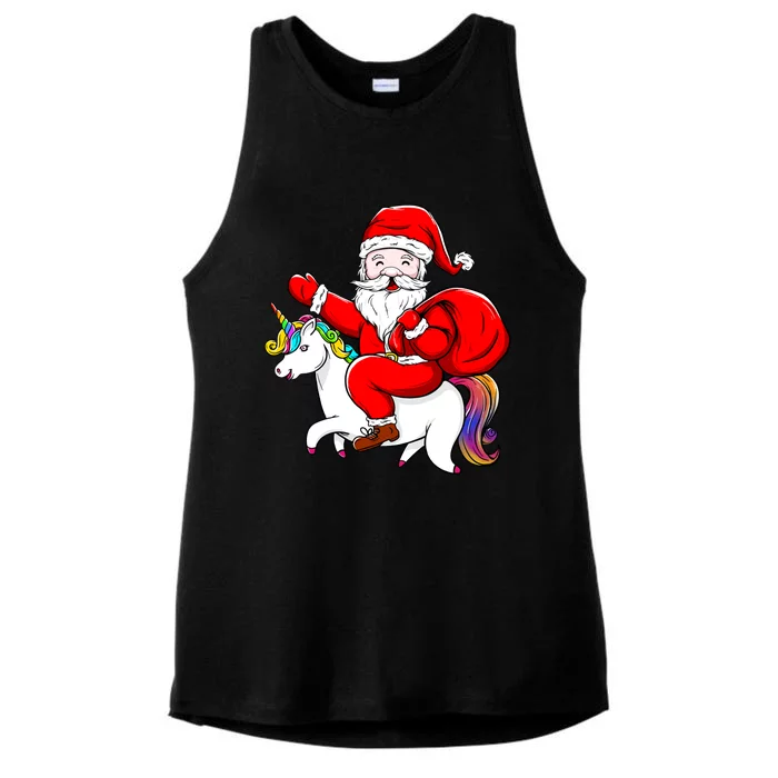 Santa Riding Unicorn Christmas Funny Gift Funny Xmas Meaningful Gift Ladies Tri-Blend Wicking Tank