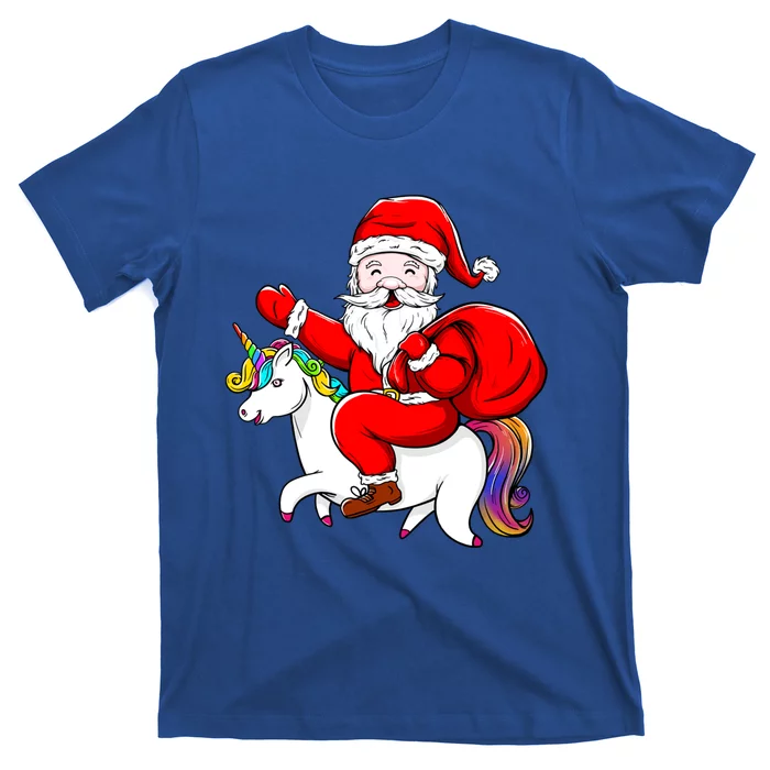 Santa Riding Unicorn Christmas Funny Gift Funny Xmas Meaningful Gift T-Shirt